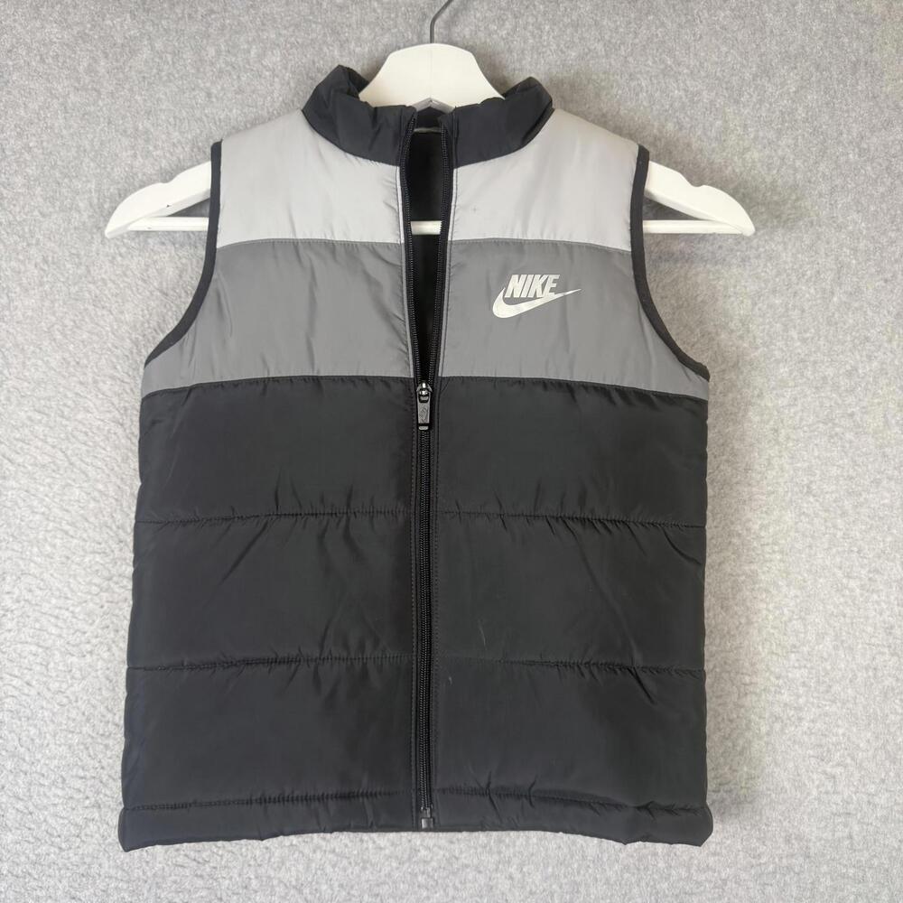 Nike Kids Size 6-7 Years Gray Black Colorblock Full Zip Jacket Vest